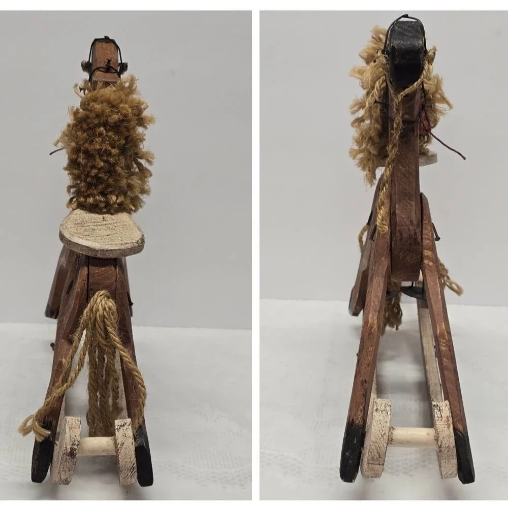 Vintage Handcrafted Amish Wooden Doll Rocking Horse Country Decor Figurine 12